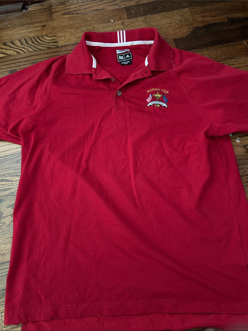 adidas Red Short-Sleeve Polo with Embroidered Ryder Cup Crest